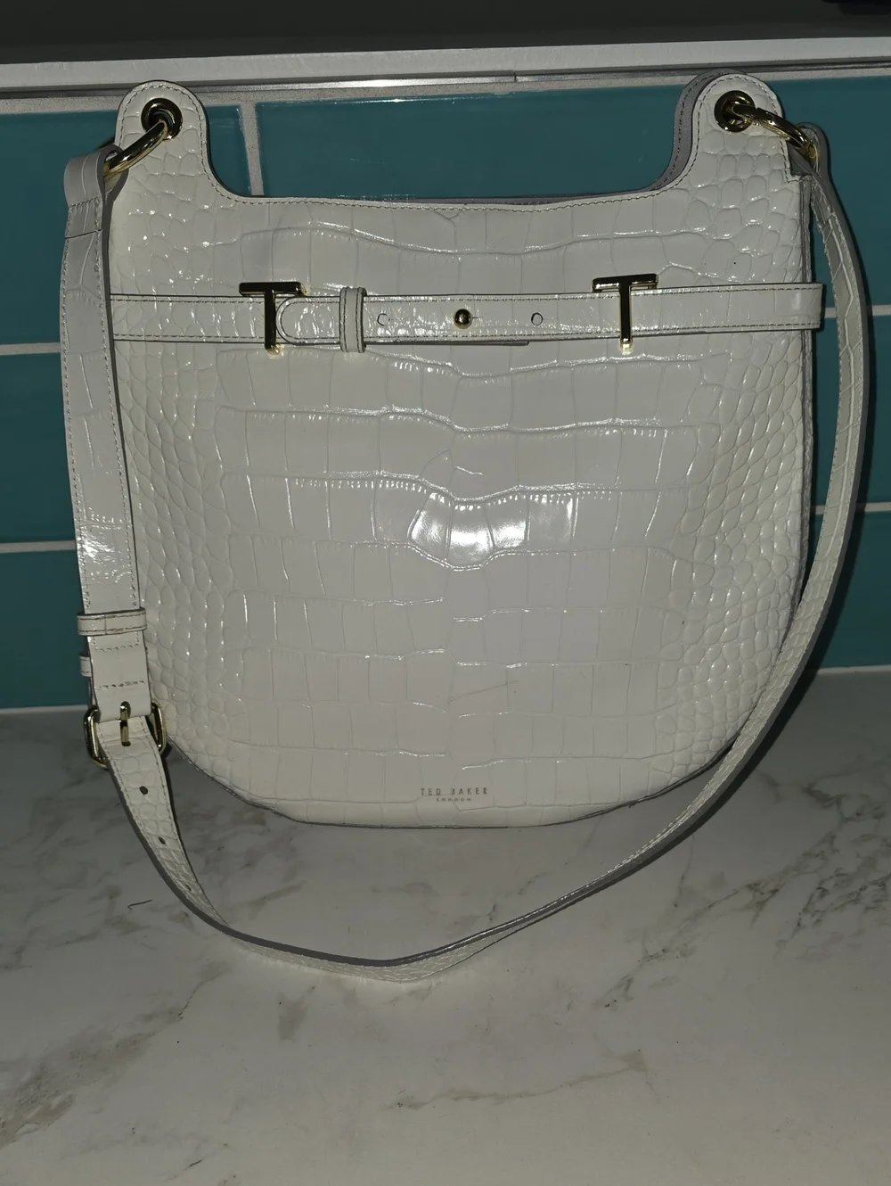 Ted Baker White Croc-Embossed Crossbody Shoulder Bag